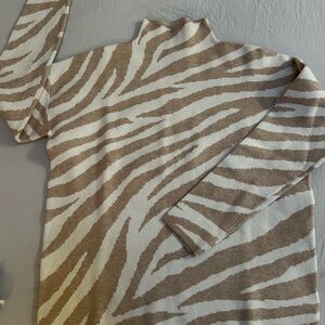 Tahari Zebra Pattern Cowl Neck Sweater - Beige and Cream